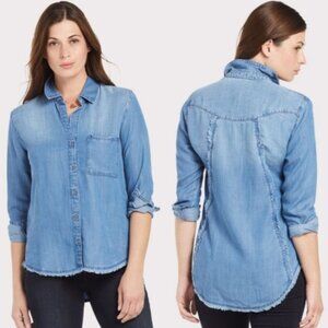 Anthropologie Cloth & Stone Frayed Seams Back Chambray Button Up Shirt size M